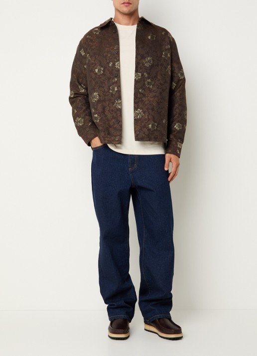 Les Deux Kaleb regular fit overshirt met jacquard dessin - voorkant 4 donkerbruin