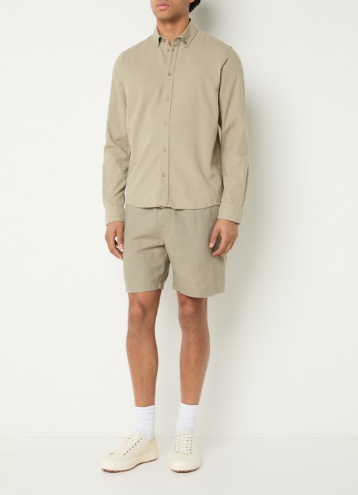 Les Deux Konrad regular fit overhemd in linnenblend - voorkant 3 khaki