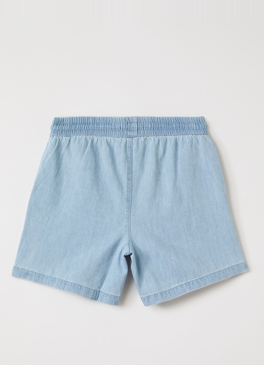 Les Deux Lawson straight fit korte broek van chambray - voorkant 3 staalblauw