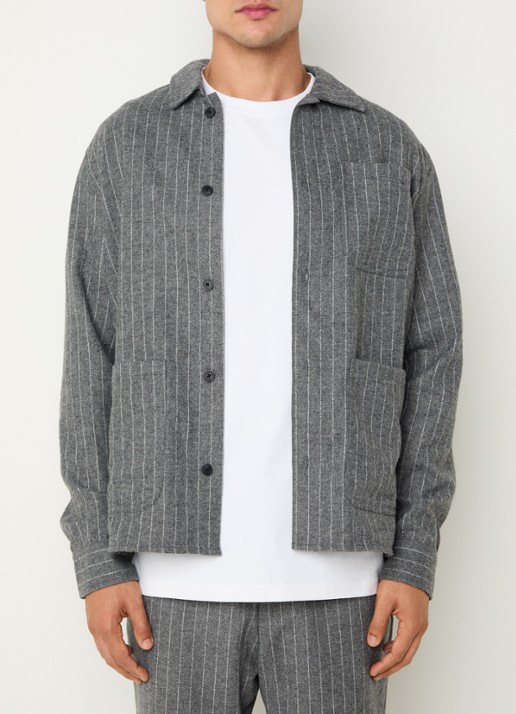 Les Deux Layton regular fit overshirt in wolblend met krijtstreep - detail grijs