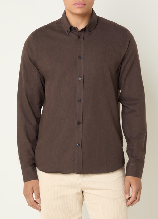 Les Deux Regular fit overhemd met kraag - detail bruin
