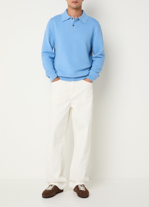 Les Deux Regular fit polo met structuur - voorkant 2 lichtblauw
