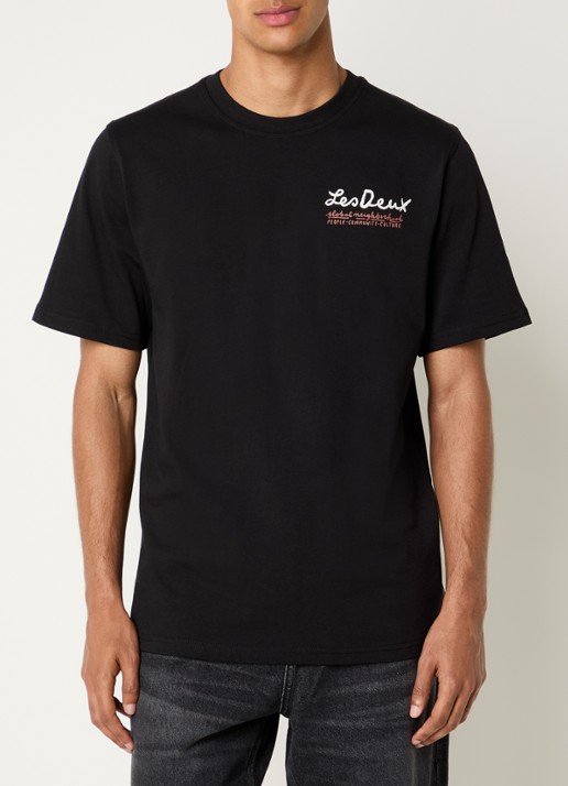 Les Deux Rural T-shirt met logoborduring en backprint - achterkant 4 zwart