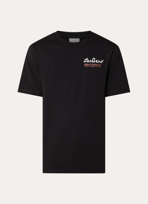 Les Deux Rural T-shirt met logoborduring en backprint - voorkant zwart