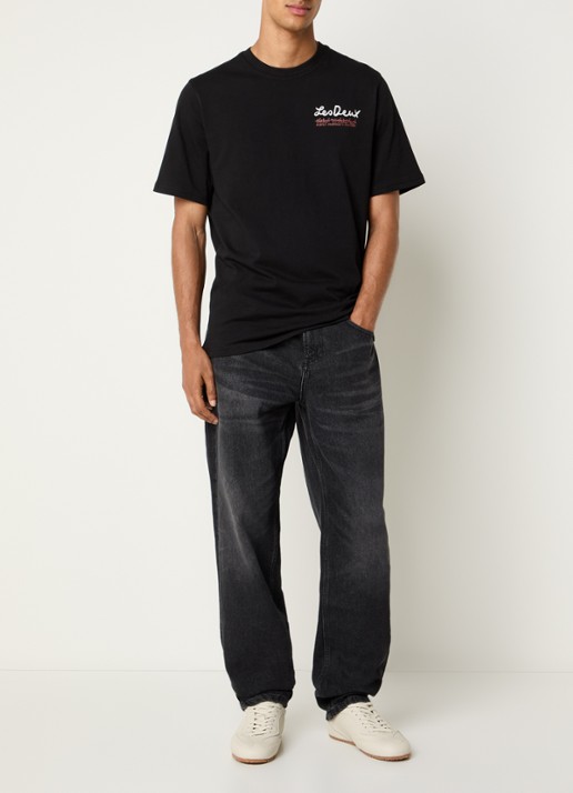 Les Deux Rural T-shirt met logoborduring en backprint - voorkant 2 zwart