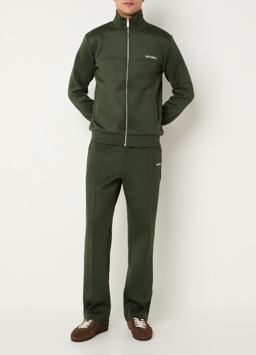 Les Deux Straight fit trainingsbroek met steekzakken en logo - voorkant 2 legergroen