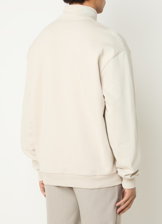 Les Deux Sweater met halve rits en logoborduring - achterkant creme