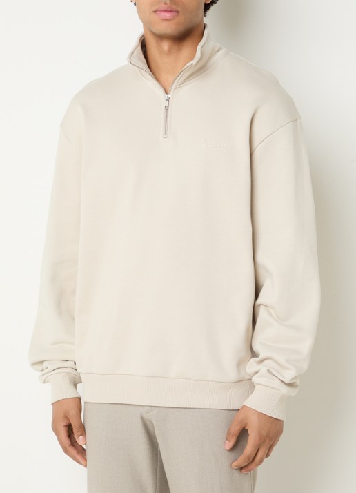 Les Deux Sweater met halve rits en logoborduring - detail 4 creme
