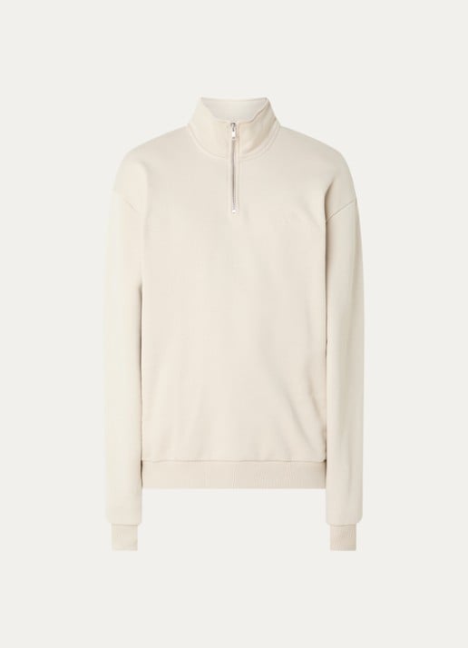 Les Deux Sweater met halve rits en logoborduring - voorkant 2 creme