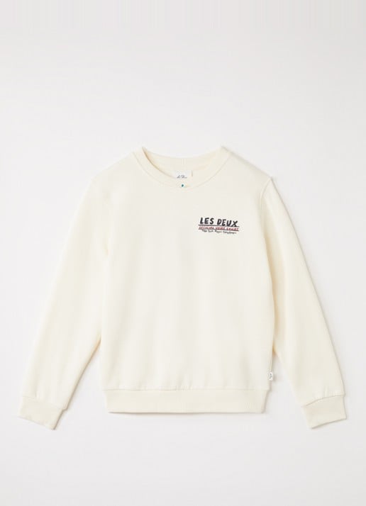 Les Deux Sweater met logo- en backprint - voorkant gebroken wit