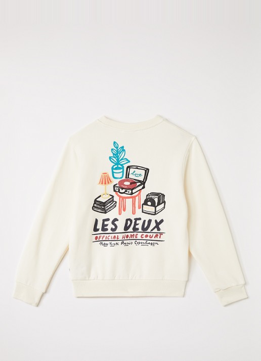 Les Deux Sweater met logo- en backprint - voorkant 2 gebroken wit