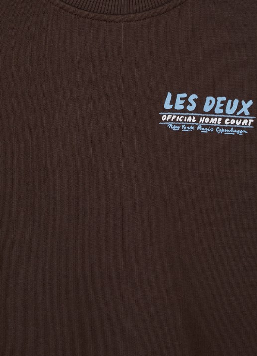 Les Deux Sweater met logo- en backprint - detail 3 donkerbruin