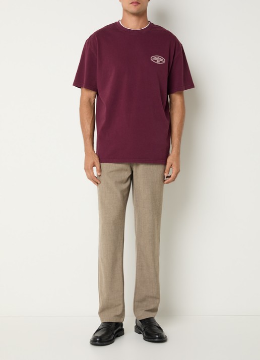 Les Deux T-shirt met front- en backprint - voorkant 2 bordeauxrood