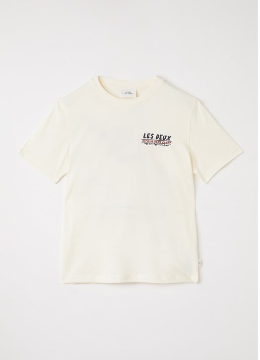 Les Deux T-shirt met logo- en backprint - voorkant gebroken wit