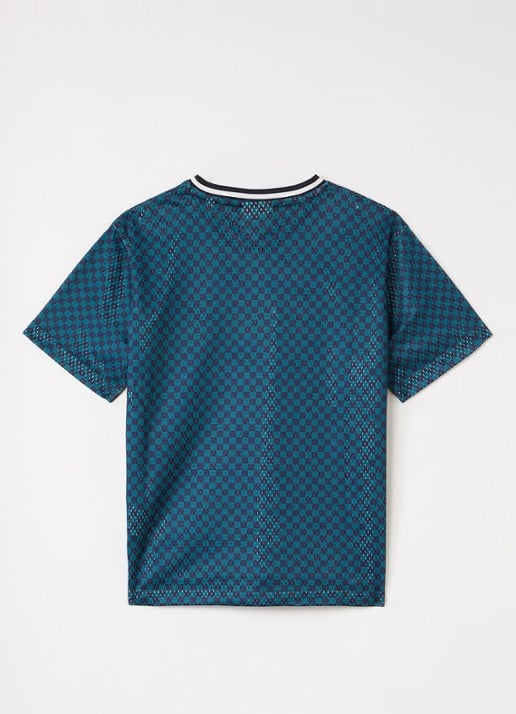 Les Deux T-shirt van mesh met ruitdessin en logoborduring - voorkant 2 groen