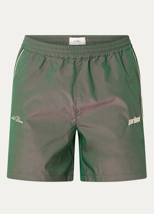 Les Deux Wide fit korte broek met logo - voorkant 3 donkergroen