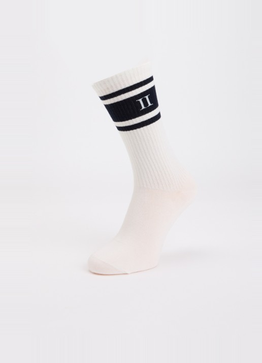 Les Deux William sportsokken met logo in 2-pack - detail gebroken wit