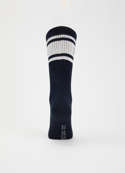 Les Deux William sportsokken met logo in 2-pack - voorkant 2 donkerblauw