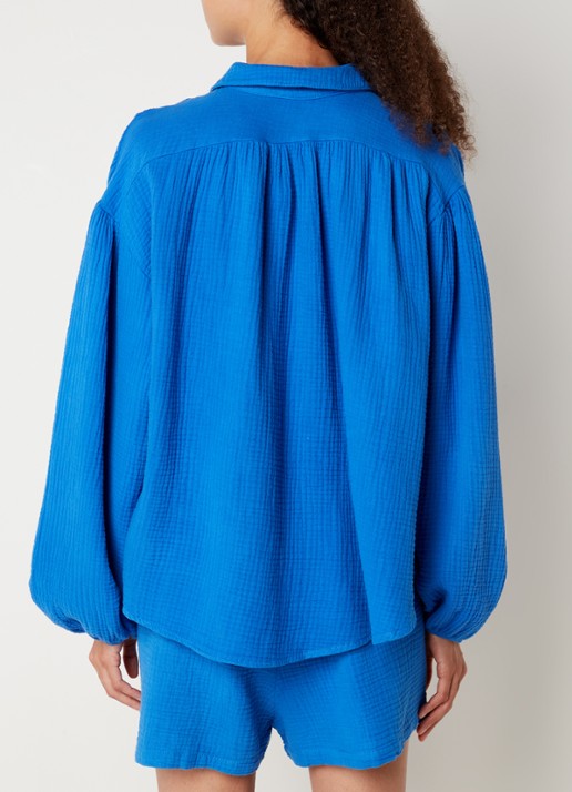 Les Jumelles Abigail blouse met structuur - achterkant 4 royalblauw