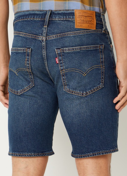 Levi's 405 slim fit korte broek van denim met donkere wassing - achterkant 4 indigo
