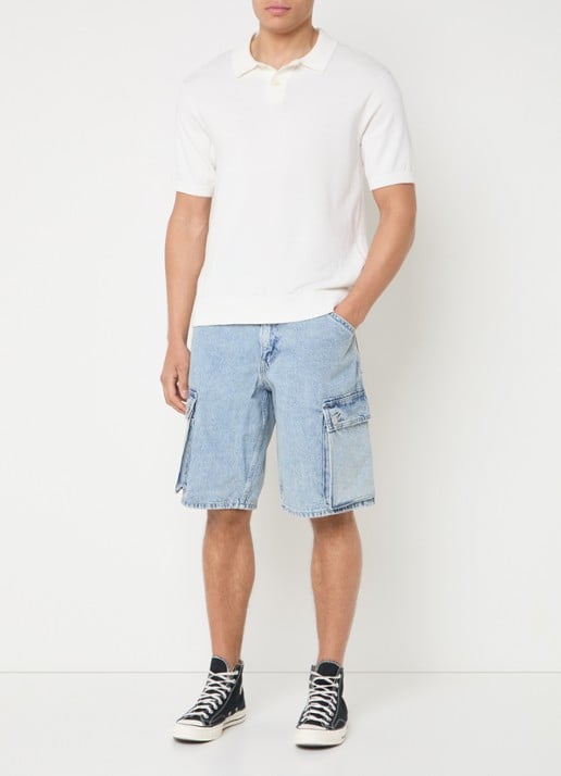 Levi's 478 loose fit korte cargobroek van denim met klepzakken - voorkant 4 indigo