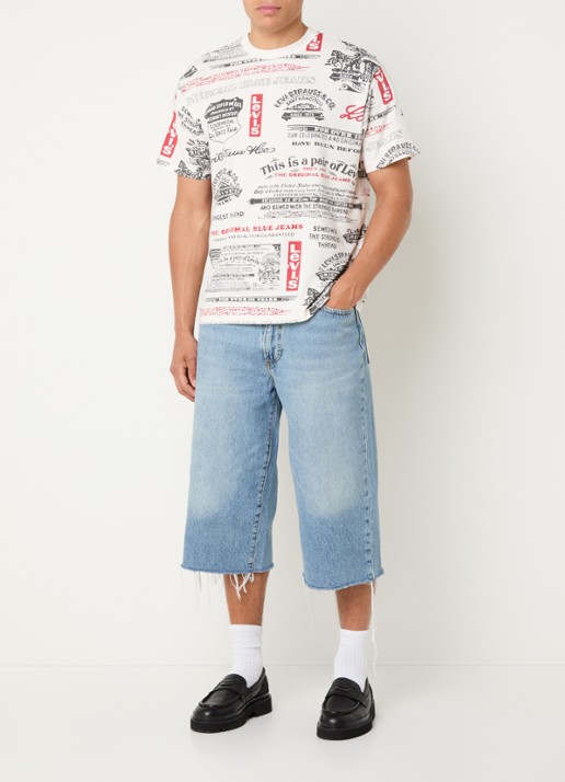 Levi's 478 wide fit korte broek van denim met lichte wassing - voorkant 2 indigo