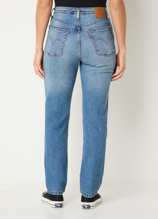 Levi's 501 Crop high waist slim fit jeans met lichte wassing - achterkant 3 indigo