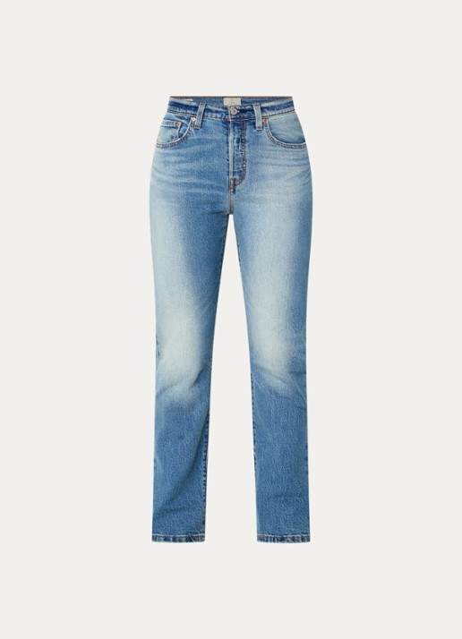 Levi's 501 Crop high waist slim fit jeans met lichte wassing - voorkant 4 indigo