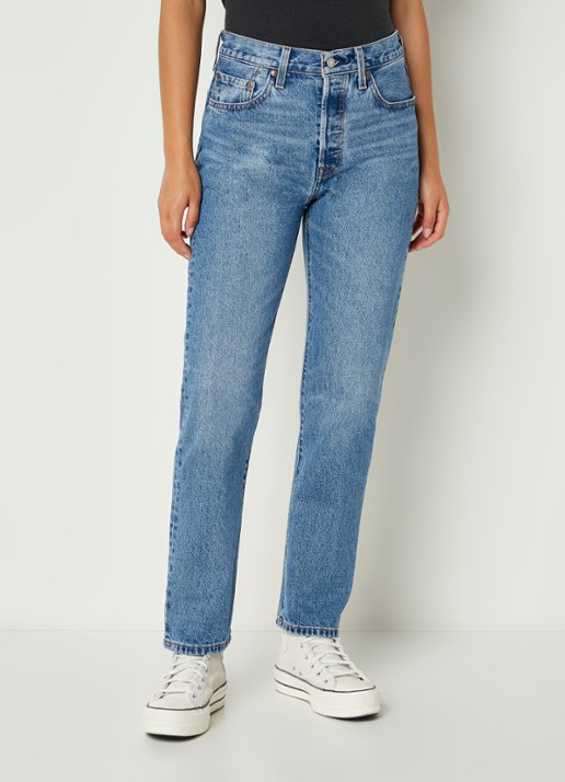 Levi's 501 High waist cropped straight leg jeans met medium wassing - detail 2 indigo
