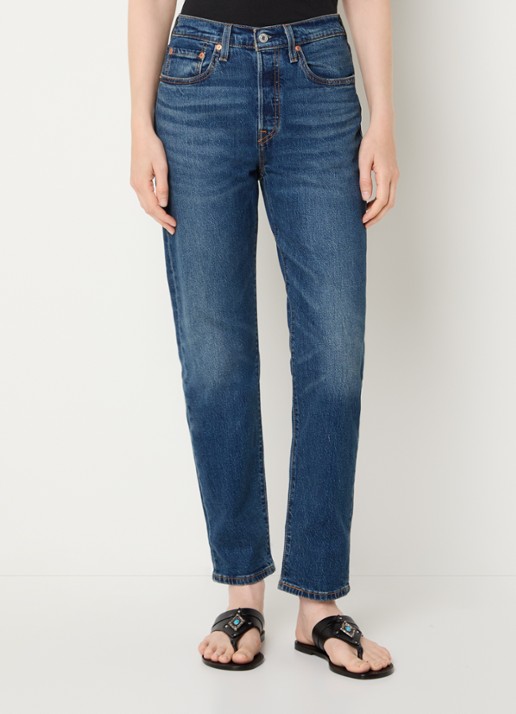Levi's 501 high waist slim fit cropped jeans met donkere wassing