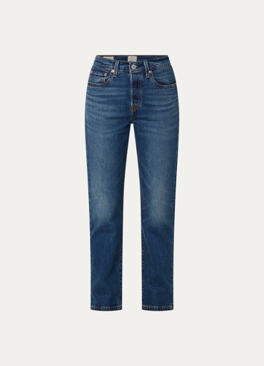 Levi's 501 high waist slim fit cropped jeans met donkere wassing - voorkant 4 indigo