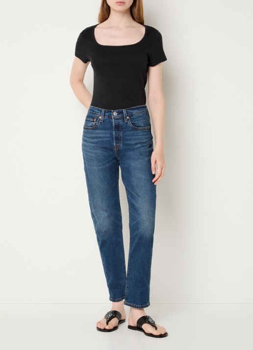 Levi's 501 high waist slim fit cropped jeans met donkere wassing - voorkant 5 indigo