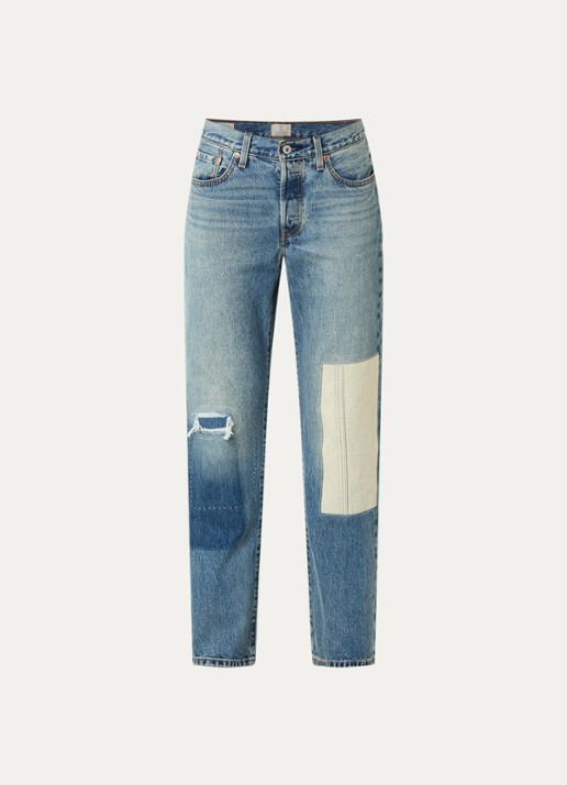 Levi's 501 high waist slim fit jeans met medium wassing - voorkant 4 indigo