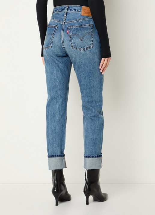 Levi's 501 high waist straight leg jeans met medium wassing - achterkant 3 indigo