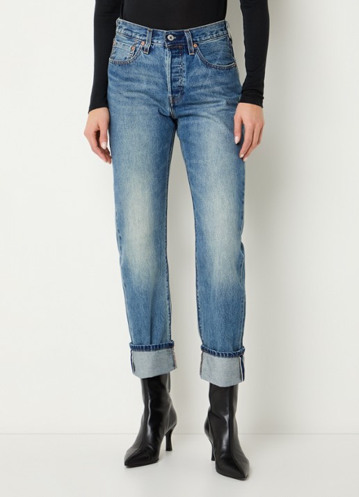 Levi's 501 high waist straight leg jeans met medium wassing - detail indigo