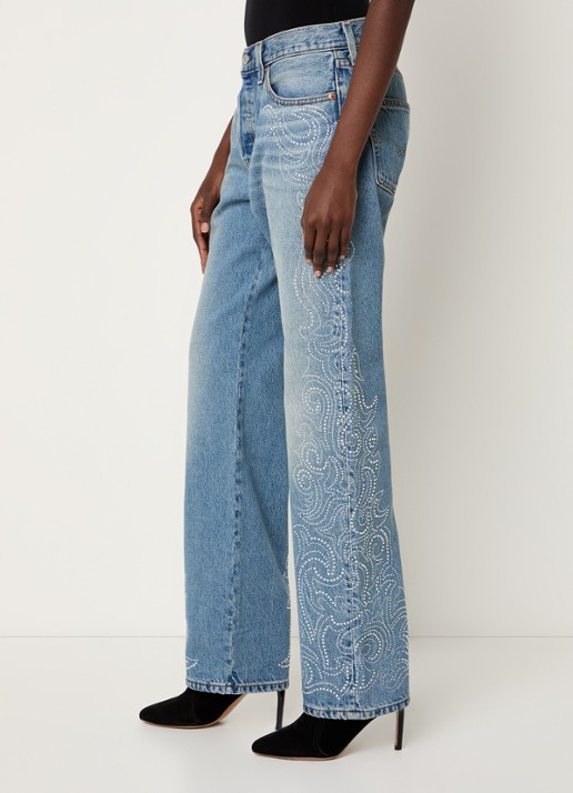 Levi's 501 high waist tapered jeans met strass - detail 3 indigo