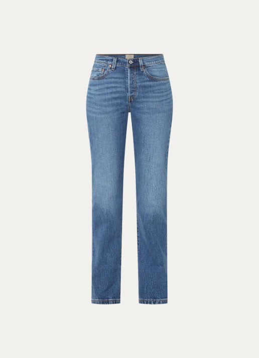 Levi's 501 slim fit jeans met medium wassing - voorkant indigo