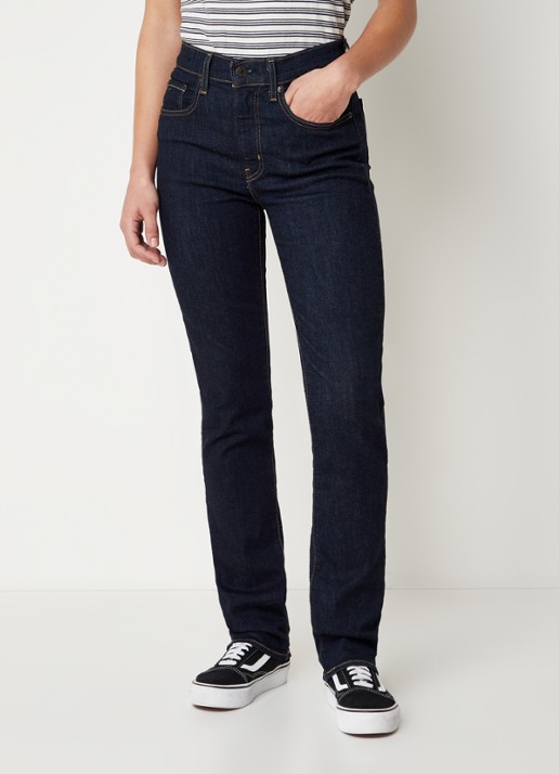 Levi's 724 high waist slim fit jeans met donkere wassing - detail 2 indigo