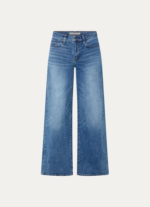 Levi's 728 high waist wide leg jeans met medium wassing - voorkant indigo