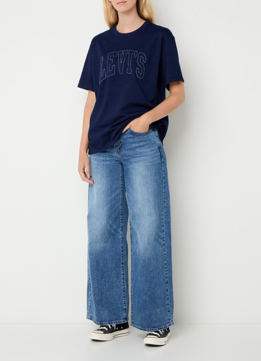 Levi's 728 high waist wide leg jeans met medium wassing - voorkant 2 indigo