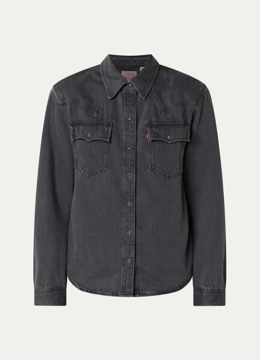Levi's 80s Western blouse van denim met schoudervulling - voorkant 3 zwart