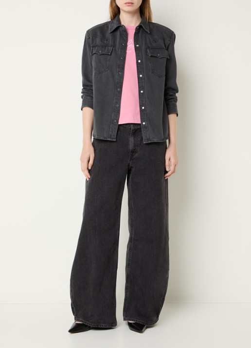 Levi's 80s Western blouse van denim met schoudervulling - voorkant 4 zwart