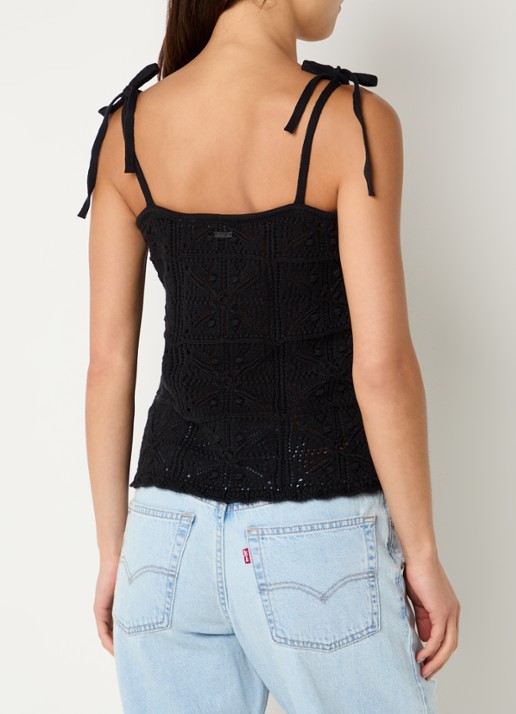 Levi's Abbey grofgebreide top van crochet met gestrikt detail - achterkant zwart