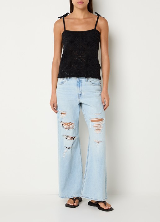 Levi's Abbey grofgebreide top van crochet met gestrikt detail - voorkant 4 zwart