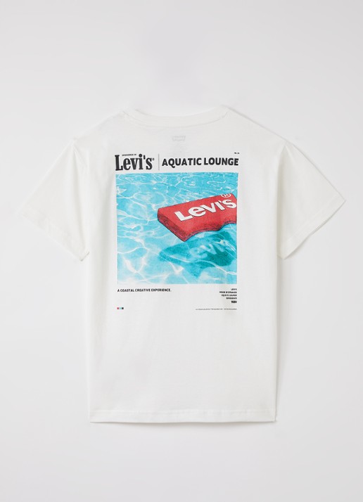 Levi's Acquatic Lounge T-shirt met logo- en backprint - voorkant 2 gebroken wit