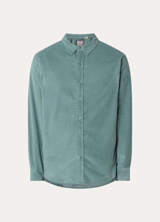 Levi's Authentic comfort fit overhemd van corduroy met logoborduring - voorkant 2 blauwgrijs