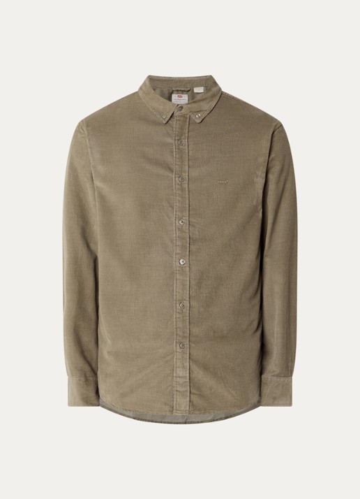 Levi's Authentic comfort fit overhemd van corduroy met logoborduring - voorkant 2 lichtbruin