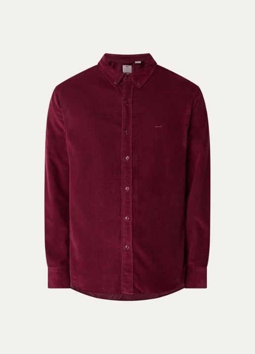 Levi's Authentic comfort fit overhemd van corduroy met logoborduring - voorkant 2 aubergine