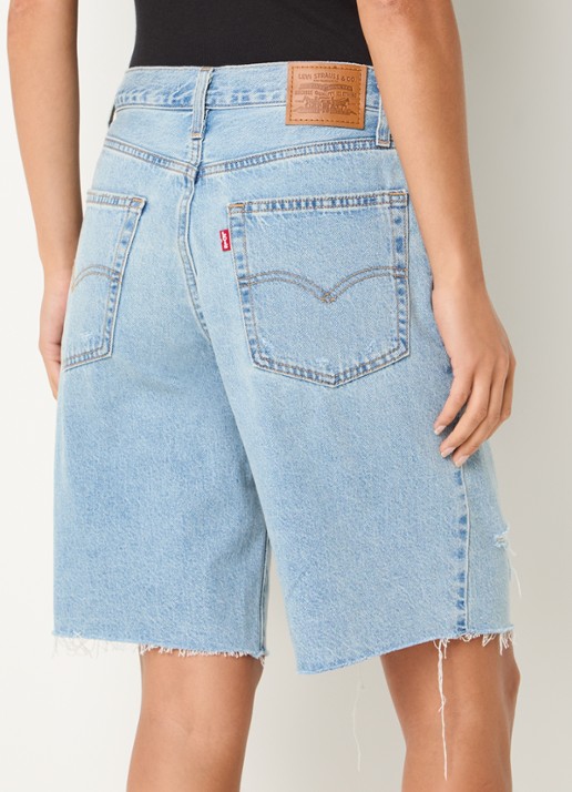 Levi's Baggy Dad high waist loose fit korte broek van denim met destroyed afwerking - achterkant 4 indigo