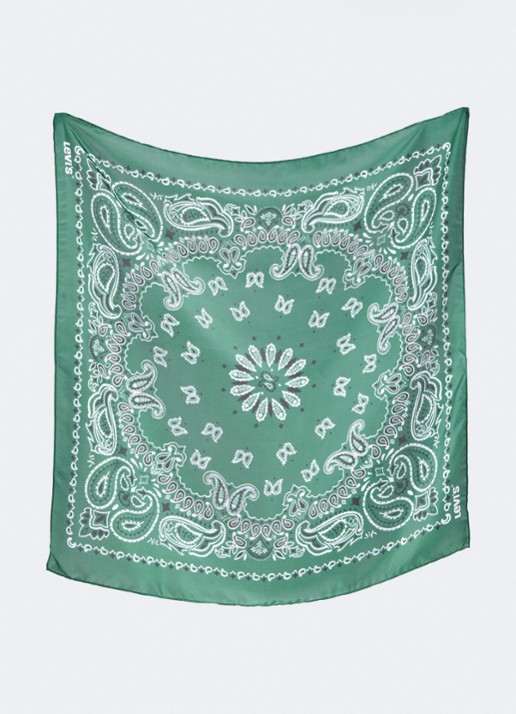 Levi's Bandana van satijn met paisley dessin 70 x 70 cm - detail groen